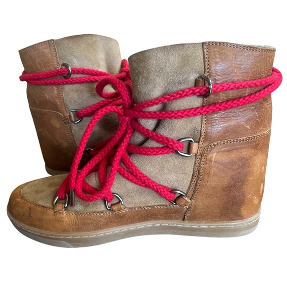 Isabel Marant womens 40/9 Nowles hidden wedge shearling boots camel red - Picture 5 of 9